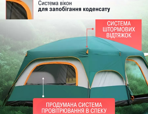 Купити онлайн товари по цінам зі знижкою: Великий двокімнатний кемпінговий намет на 4-8 місць