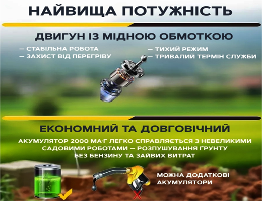 Купити онлайн товари по цінам зі знижкою: Акумуляторний електричний культиватор