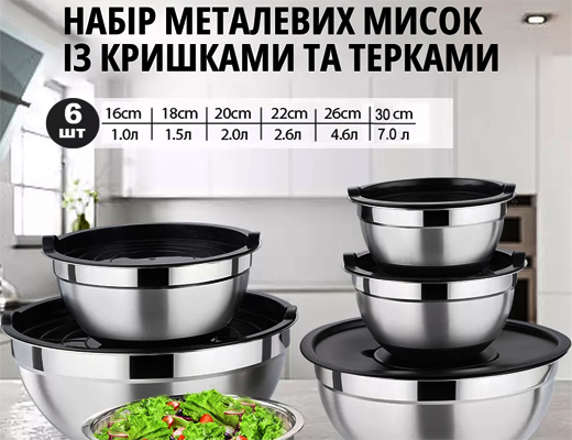 Зробити замовлення: Набір металевих мисок із кришками та терками