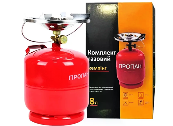 Газовий балон з конфоркою, перехідником і ручкою для перенесення купити онлайн замовити, інтернет магазин склад